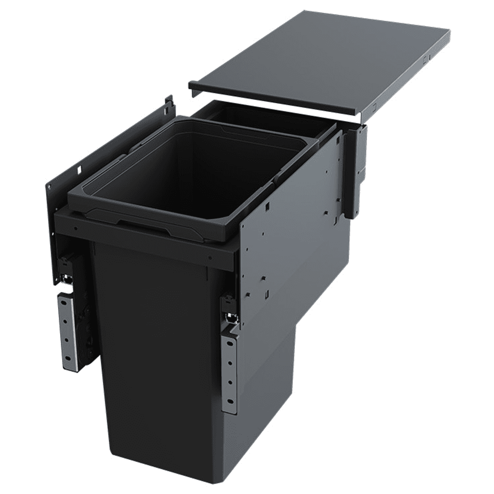 Single 31 QT Top-Mount Waste Container Pullout with Soft-Closing for 1-1/2" Face Frame, Gray