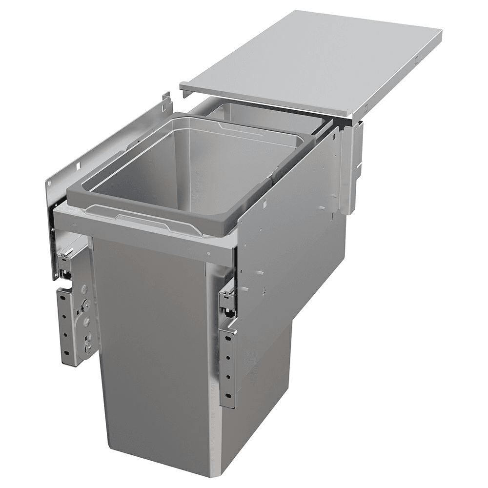 Single 31 QT Top-Mount Waste Container Pullout with 1-1/2" Face Frame for 12" Cabinet Opening, Platinum