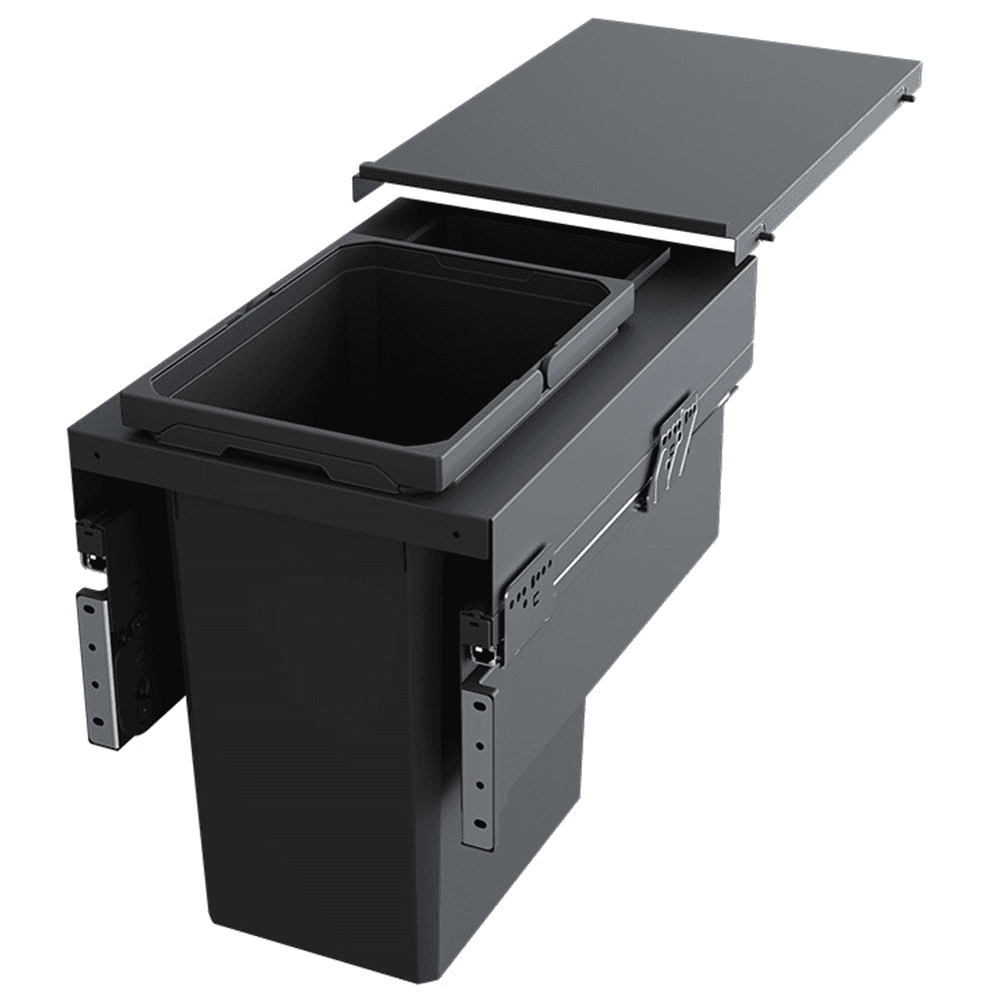 Single 31 QT Top-Mount Waste Container Pullout with Soft-Closing for Frameless, Gray