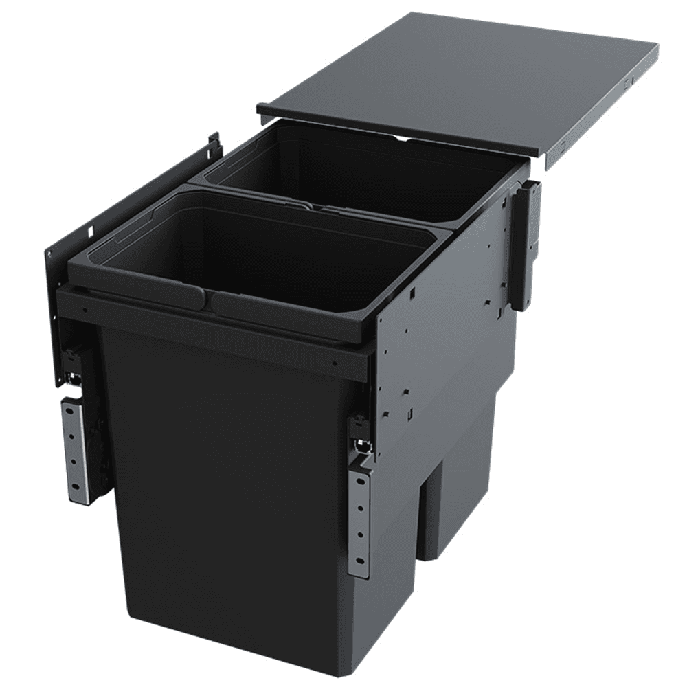 Double 31 QT Top-Mount Waste Container Pullout with Soft-Closing for 1-1/2" Face Frame, Gray, 16-35/64" Width