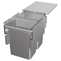 Double 31 QT Top Mount Waste Container Pullout with 1-1/2" Face Frame for 15" Cabinet Opening, Platinum