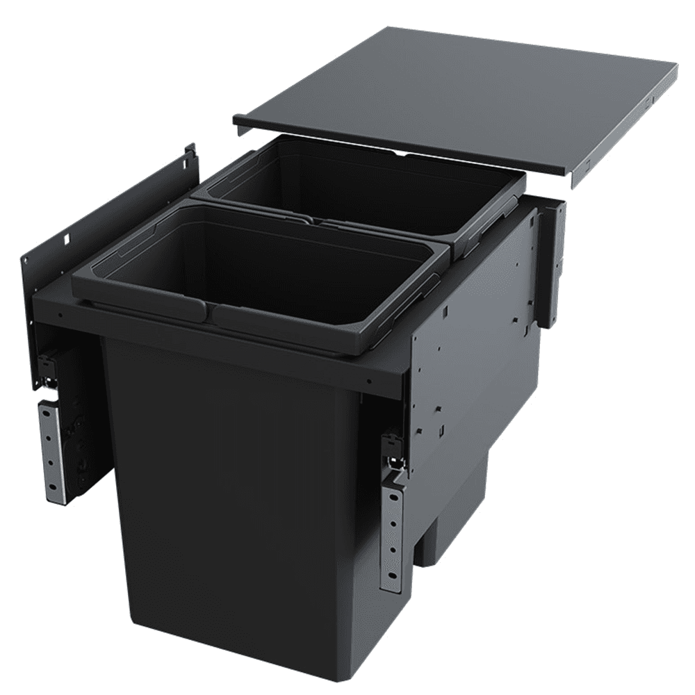 Double 31 QT Top-Mount Waste Container Pullout with Soft-Closing for 1-1/2" Face Frame, Gray, 19-31/64" Width