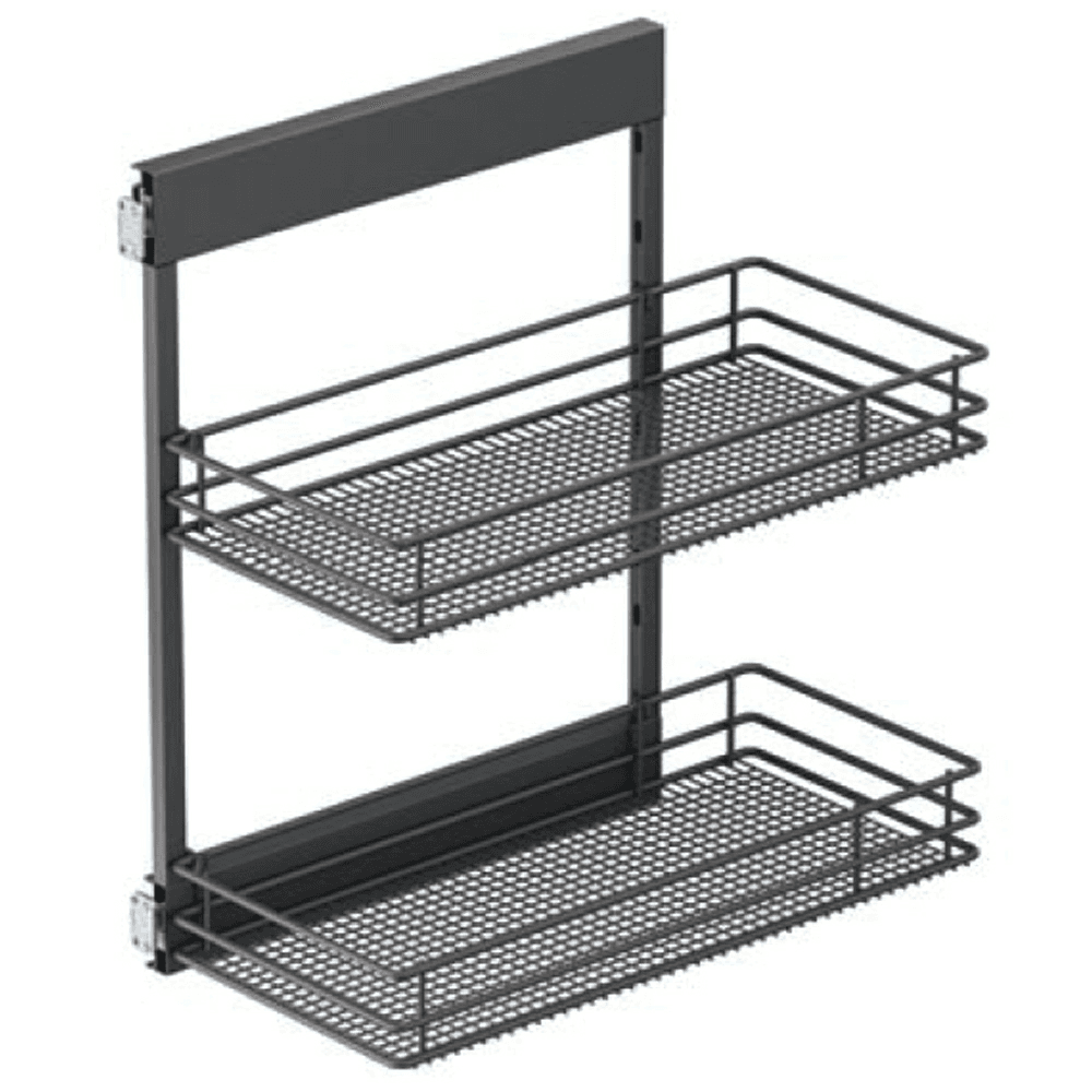 10.05" 2-Tier Saphir Base Cabinet Organizer with Soft-Closing, Carbon Steel Gray, 20.5" High