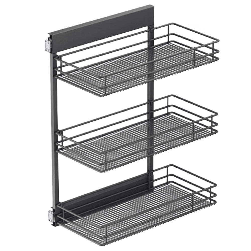 10.05" 3-Tier Saphir Base Cabinet Organizer with Soft-Closing, Carbon Steel Gray, 30.5" High