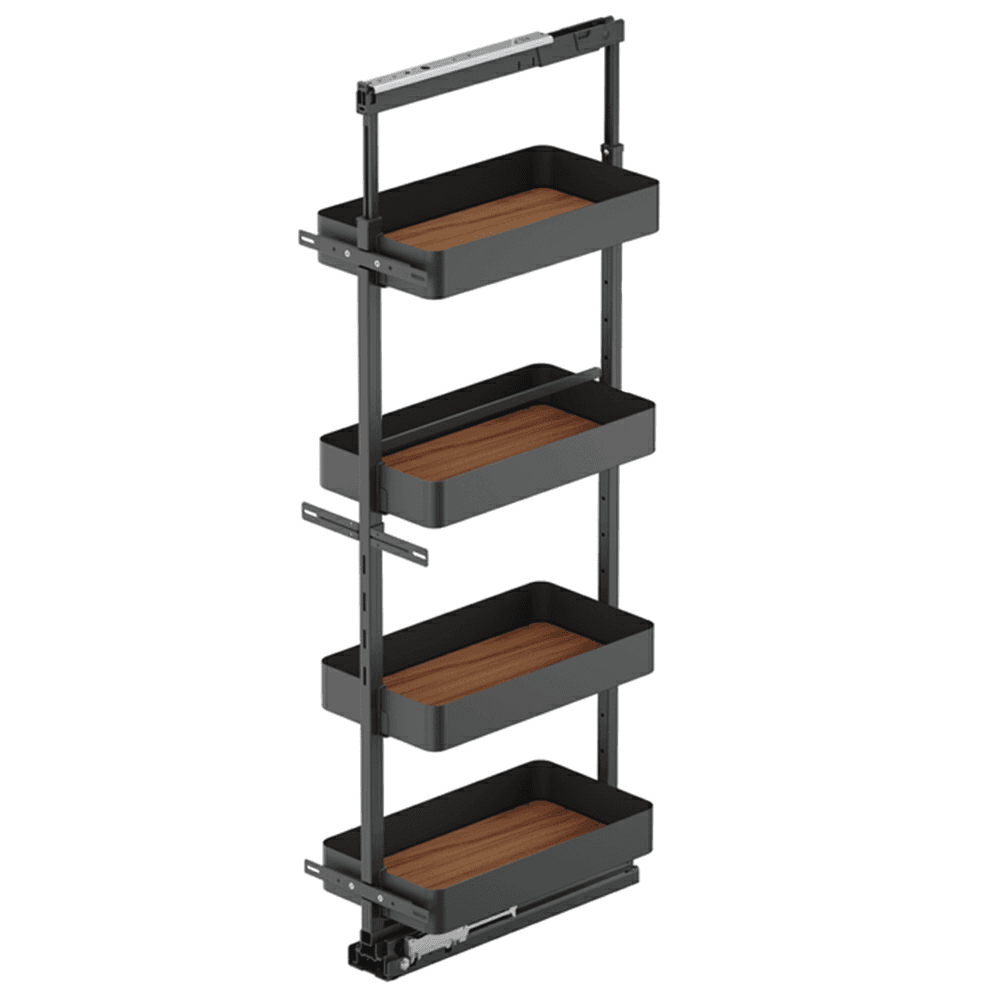 20.47" x 57" 4-Shelf Planero Pullout Pantry with PAM and Soft-Closing, Walnut