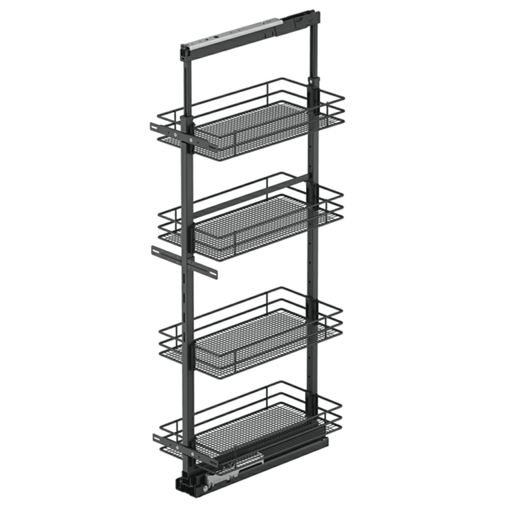 17.5" x 57" 4-Shelf Saphir Wire Pullout Pantry with PAM and Soft-Closing, Carbon Steel Gray