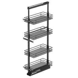 17.5" x 57" 4-Shelf Saphir Wire Pullout Pantry with PAM and Soft-Closing, Carbon Steel Gray