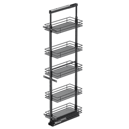 8.5" x 76.75" 5-Shelf Saphir Wire Pullout Pantry with PAM and Soft-Closing, Carbon Steel Gray