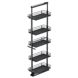 14.5" x 76.75" 5-Shelf Scalea Pullout Pantry with PAM and Soft-Closing, Carbon Steel Gray