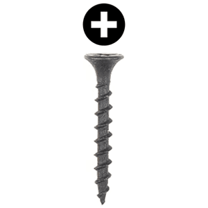 #7 x 1-1/8" Bugle Head Drywall Screw, Phillips Drive Coarse Thread and Sharp Point, Black, Box of 10 Thousand by Wurth