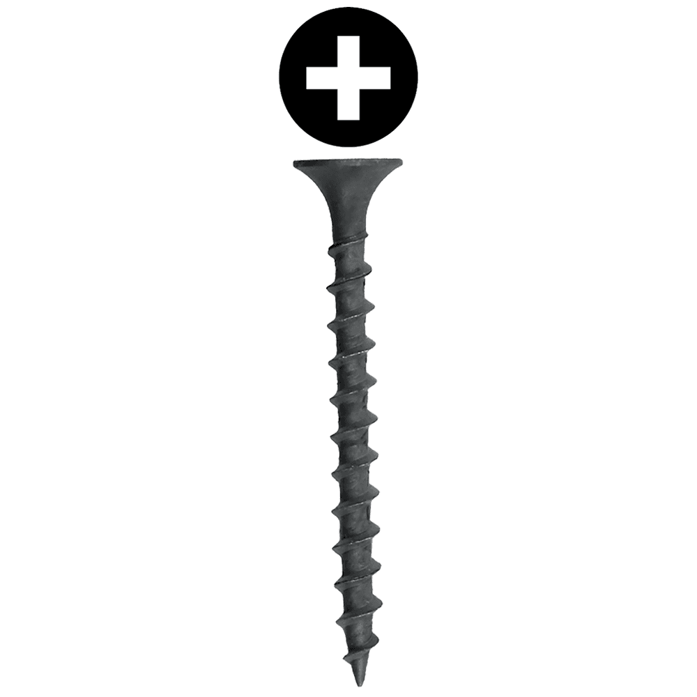 #7 x 1-5/8" Bugle Head Drywall Screw, Phillips Drive Coarse Thread and Sharp Point, Black, Box of Thousand by Wurth
