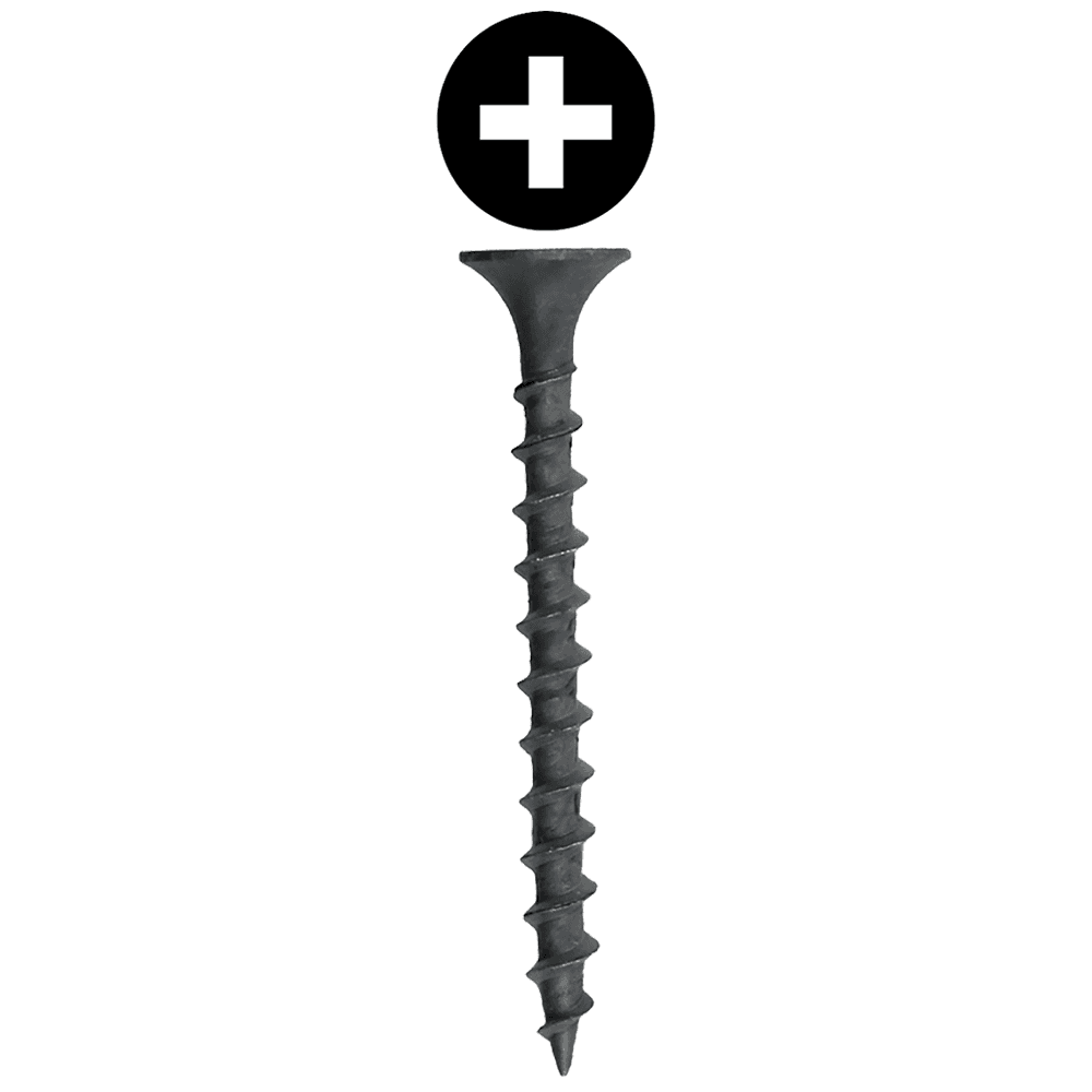 #7 x 1" Bugle Head Drywall Screw, Phillips Drive Coarse Thread and Sharp Point, Black, Box of Thousand by Wurth