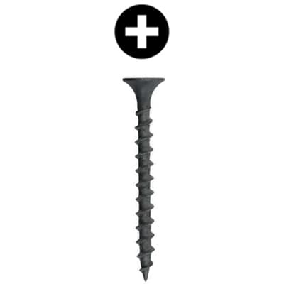 #8 x 3" Bugle Head Drywall Screw, Phillips Drive Coarse Thread and Sharp Point, Black, Box of 1 Thousand by Wurth