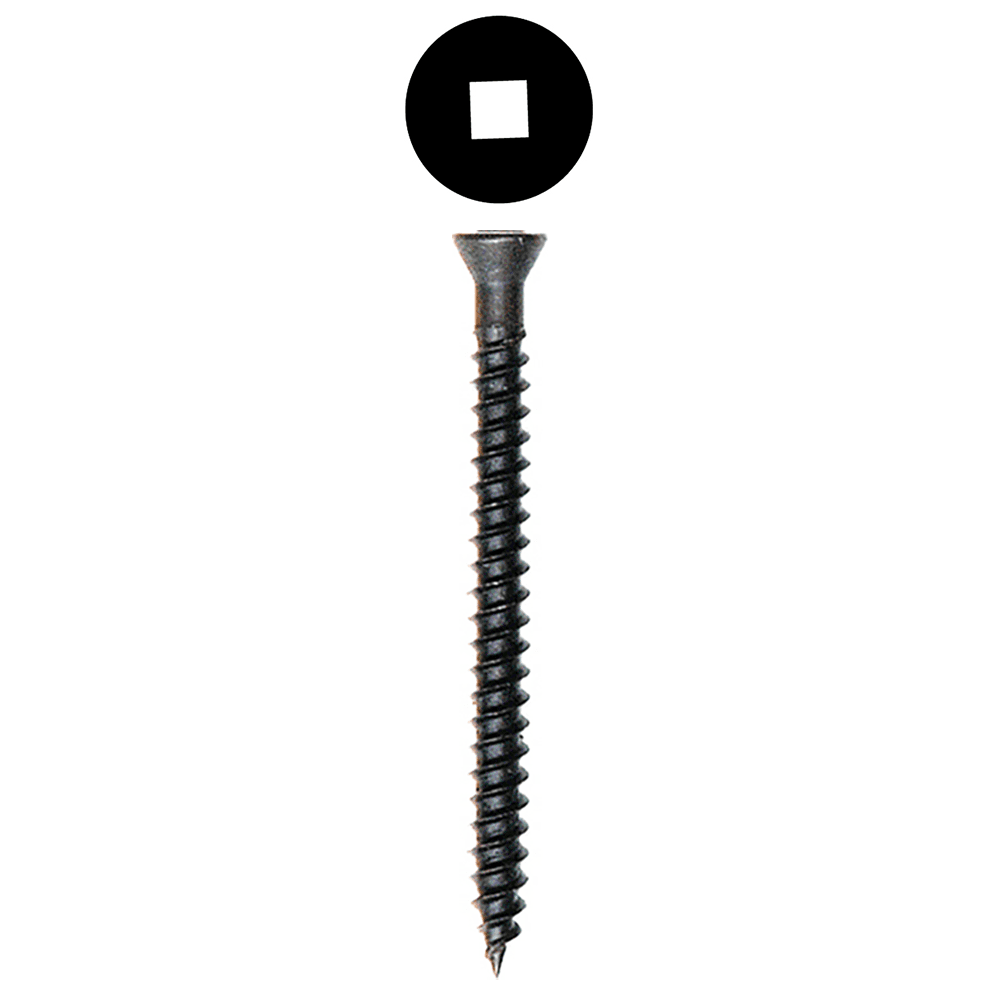 #6 x 1-5/8" Flat Head Trim Head Screw, Square Drive Twinfast Thread and Sharp Point, Black, Box of Thousand by Wurth
