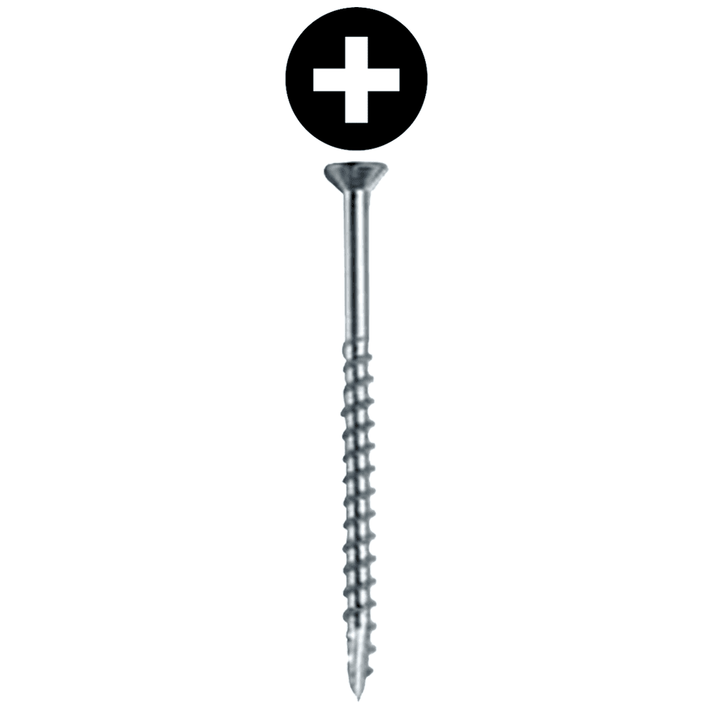 #8 x 1-1/4" Flat Head Assembly Screw, Phillips Drive Coarse Thread with Nibs and Type 17 Auger Point, Zinc, Box of 9 Thousand by Wurth