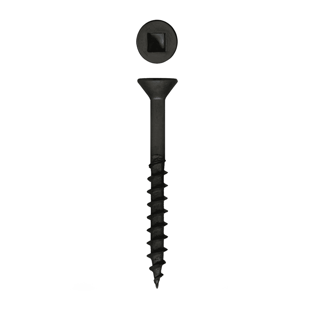 #8 x 1-1/4" Flat Head Assembly Screw, Square Drive Coarse Thread with Nibs and Type 17 Auger Point, Black, Box of Thousand by Wurth