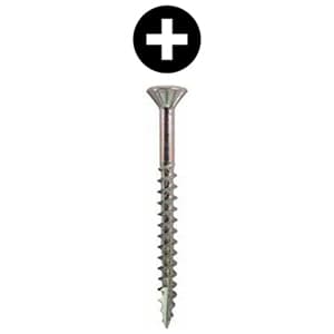 #8 x 1-3/4" Flat Head Assembly Screw, Phillips Drive Coarse Thread with Nibs and Type 17 Auger Point, Zinc, Box of Thousand by Wurth