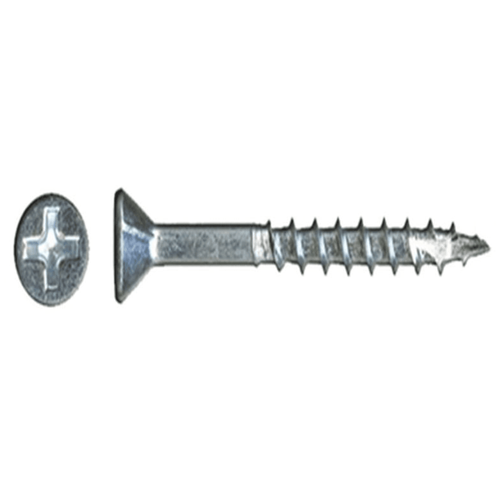 #8 x 2" Flat Head Assembly Screw, Phillips Drive Coarse Thread with Nibs and Type 17 Auger Point, Zinc, Box of Thousand by Wurth