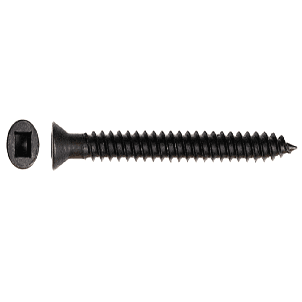 #8 x 2" Flat Head Assembly Screw, Square Drive Coarse Thread with Nibs and Type 17 Auger Point, Black, Box of 4 Thousand by Wurth