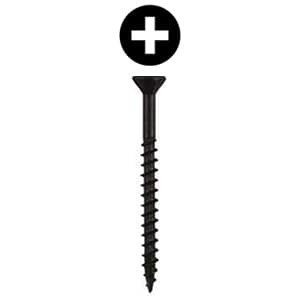 #8 x 1-5/8" Flat Head Assembly Screw, Phillips Drive Coarse Thread with Nibs and Type 17 Auger Point, Black, Bucket of 3.5 Thousand by Wurth