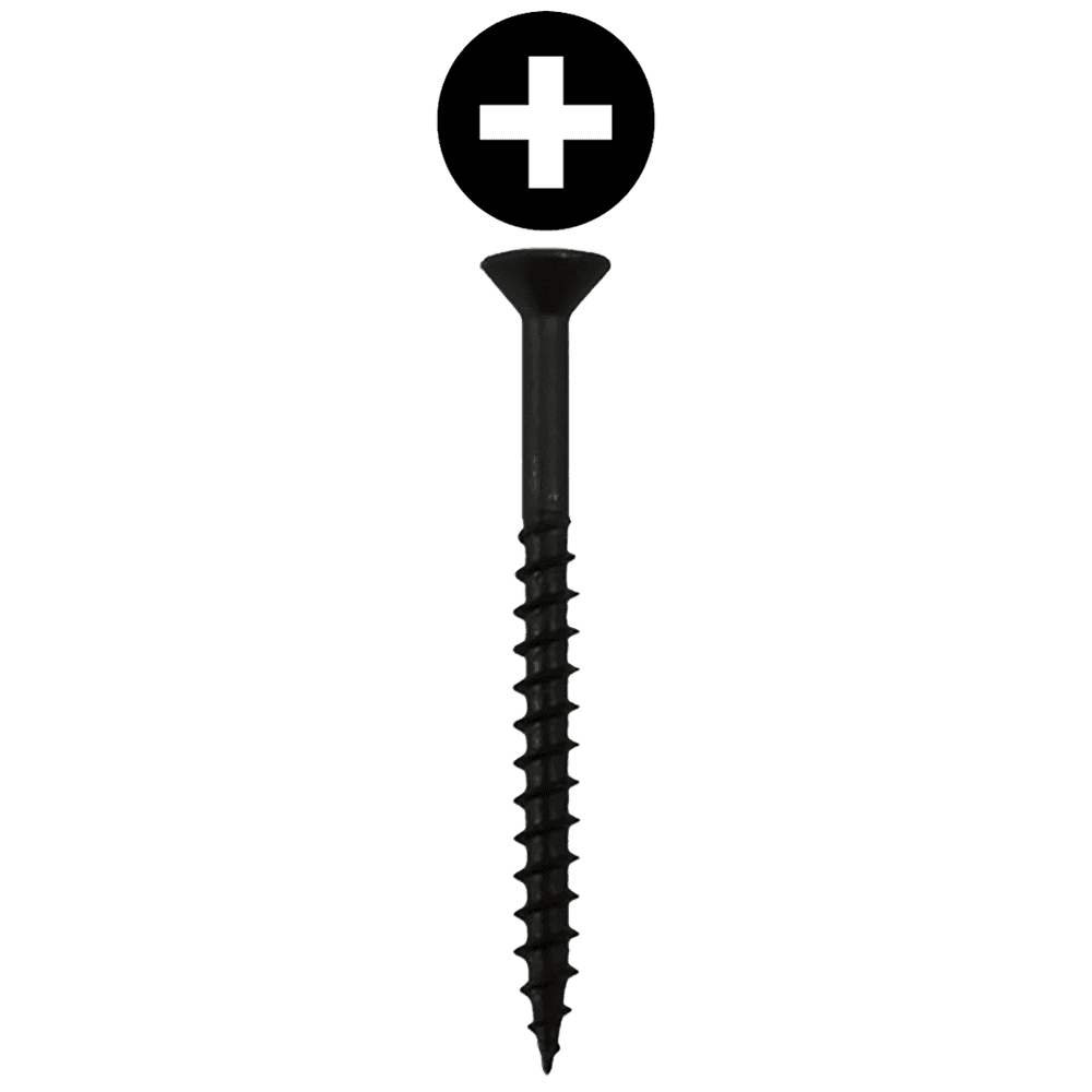 #8 x 2-1/4" Flat Head Assembly Screw, Phillips Drive Coarse Thread with Nibs and Type 17 Auger Point, Black, Bucket of 2.5 Thousand by Wurth