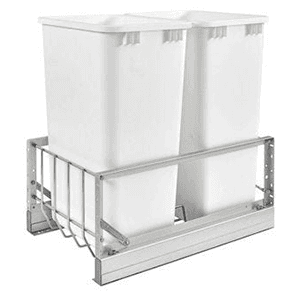 Double 50 QT Bottom-Mount Waste Container Pullout, Soft-Closing for 15" Base Opening, Silver