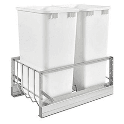Double 50 QT Bottom-Mount Waste Container Pullout, Soft-Closing for 15" Base Opening, Silver