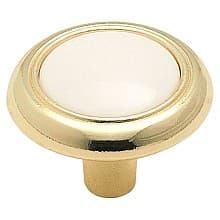 1-1/4" Everyday Heritage Round Knob, White/Polished Brass, 15/16" Projection