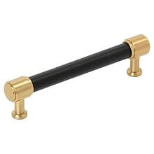 128mm Fairlane Cabinet Pull, Black Leather/Champagne Bronze