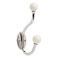 5-1/8" x 6-1/4" Globe Coat/Hat Hook, White/Polished Chrome Finish