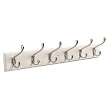 27" Six Hook Rack, White/Silver Finish