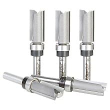 1/2" x 1" 5 Pack Carbide Tipped Flush Trim Bit, 2-Flute, 1/4" Shank with Upper BB