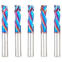 3/8" x 1-1/8" 5-Piece CNC Solid Carbide Spektra Extreme Tool Life Coated Compression Spiral Bit, 3-Flute, 3/8" Shank