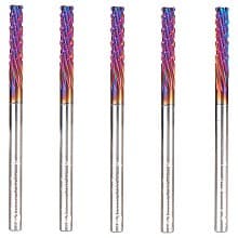 1/8" x 2mm 5-Piece Solid Carbide CNC Spektra Extreme Tool Life Coated Down-Cut Spiral Router Bit, 10-Flute, 1/8" Shank