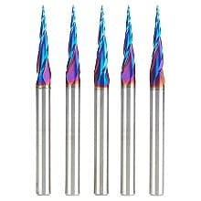 1/32" x 3" CNC 2D/3D Carving Tapered Ball Tip Up-Cut Spektra Spiral Router Bit, 3-Flute, 1/4" Shank (5 Pack)