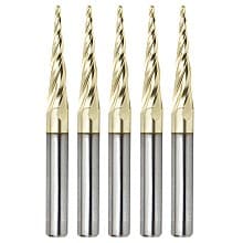 1/16" x 3" CNC 2D/3D Carving Tapered Ball Tip Up-Cut ZrN Coated Spiral Router Bit, 4-Flute, 1/4" Shank (5 Pack)