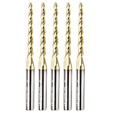 1/8" x 3" CNC 2D/3D Carving Tapered Ball Tip Up-Cut ZrN Coated Spiral Router Bit, 3-Flute, 1/4" Shank (5 Pack)