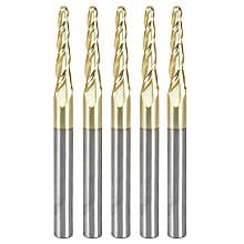 1/8" x 3" CNC 2D/3D Carving 3.6° Tapered Ball Tip Up-Cut ZrN Coated Spiral Router Bit, 3-Flute, 1/4" Shank (5 Pack)