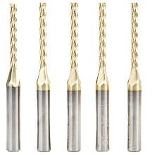 1/8" Dia x 1-3/32" CNC 2D/3D Carving Flat Bottom ZrN Coated Router Bit, 4 Flute, 1/4" Shank (5/Pack)