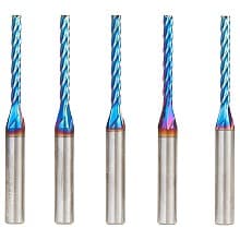 1/8" x 2-1/2" 5-Piece CNC 2D/3D Carving 0.10° Flat Bottom Up-Cut Spektra Extreme Tool Life Coated Spiral Router Bit, 4-Flute, 1/4" Shank