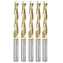 1/4" x 3" CNC 2D/3D Carving Straight Ball Tip ZrN Coated Router Bit, 2-Flute, 1/4" Shank (5 Pack)