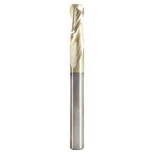 1/4" Dia x 3/4" Solid Carbide Spiral Plunge Router Bit with 1/16" Corner Radius, 1/4" Shank Up-Cut ZrN Coated