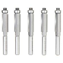3/8" x 1" 5 Pack Carbide Tipped Flush Trim Bit, 2-Flute, 1/4" Shank