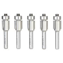 1/2" x 1/2" 5 Pack Carbide Tipped Flush Trim Bit, 2-Flute, 1/4" Shank