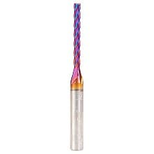3mm x 63mm CNC 2D/3D Carving 0.10° Flat Bottom Up-Cut Spektra Extreme Tool Life Coated Spiral Router Bit, 4-Flute, 6mm Shank