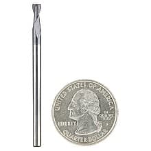 1/8" Dia x 1/4" CNC Solid Carbide Spiral Router Bit for Steel/Stainless Steel with AlTiN Coating 2-Flute, 1/8" Shank, 2" Long Up-Cut Router Bit, 45º Corner Chamfer End Mill