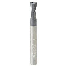1/4" Dia x 3/8" CNC Solid Carbide Spiral Router Bit for Steel/Stainless Steel with AlTiN Coating 2-Flute, 1/4" Shank, 2-1/2" Long Up-Cut Router Bit, /45º Corner Chamfer End Mill