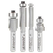 4-Piece Flush Trim Bit Collection with Ball Bearing, 1/4" Shank