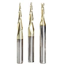 3-Piece CNC 2D/3D Carving Ball Nose/Flat Bottom ZrN Coated Up-Cut Spiral Router Bit Set, 1/4" Shank