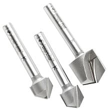 3-Piece V-Groove Router Bit Set for Double Edge Folding ACM Panel, 1/4" Shank